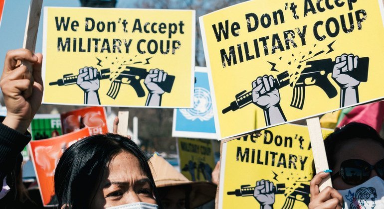 A street in Myanmar during the aftermath of the February 2021 military coup